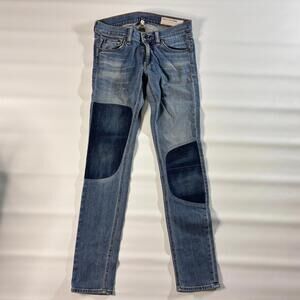 Rag & Bone Tomboy Jeans Women's Size 23 Patchwork Denim Low Rise Blue Wash